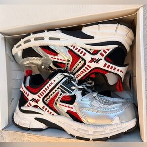 Stylish Kids' Javi Sneakers - Silver, Red, and Black size 3 Youth with box